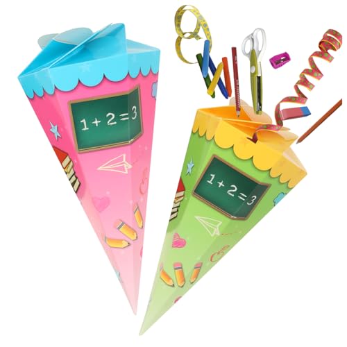 com-four® 2X Schultüte 30cm - Geschwisterschultüten aus Pappe - Faltbare Zuckertüte für die Einschulung zum Schulanfang - Geschenkverpackung für Schulanfänger von com-four