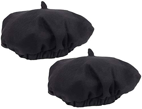 com-four® 2x Baskenmütze schwarz, für Alltag, Karneval, Fasching, Halloween & Motto-Partys, Béret in Einheitsgröße, tolles Modeaccessoire oder Kostüm von com-four