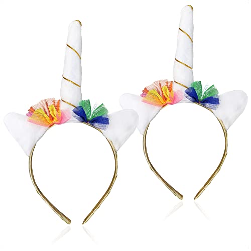 com-four® 2x Einhorn Haarreif - Haarschmuck mit Einhorn und kleinen Ohren in weiß - Haarreif für Halloween und Fasching (02 Stück - Einhorn weiß) von com-four