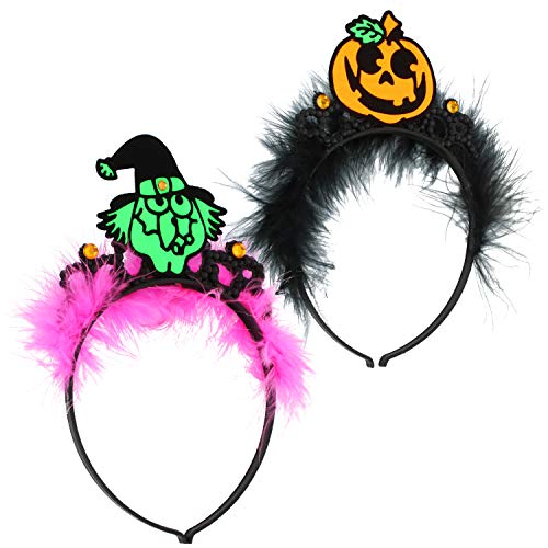 com-four® 2x Haarreif Halloween - Haarreif mit Kürbis- und Hexen-Motiv - Kostüm für Halloween und Fasching (02 Stück - Kürbis/Hexe) von com-four