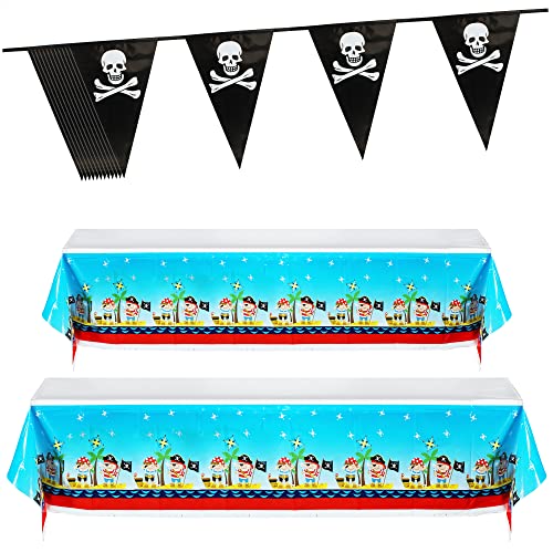 com-four® 3-teiliges Piraten-Geburtstagsset - Tischdecken und Wimpelkette zur festlichen Dekoration für Kindergeburtstag, Mottoparty oder Fasching - Piraten-Dekoration (Partyzubehör - 3-teilig) von com-four