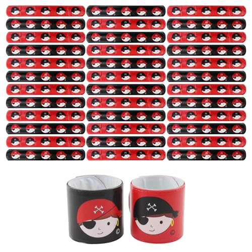 com-four® 36x Schnapparmband Pirat - Mitgebsel für 36 Kinder - Giveaways beim Kindergeburtstag - Klackarmband - Goodies und Gastgeschenke für Piraten-Party - Schlagarmband (Set 02-36-teilig) von com-four