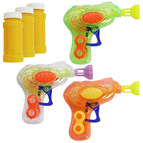 com-four® 3X Mini-LED-Seifenblasen-Pistole in tollen Farben, Seifenblasen-Pistole aus Kunststoff für Kinder und Erwachsene, Bubble-Gu zum Kindergeburtstag (03 Stück - Mix1) von com-four