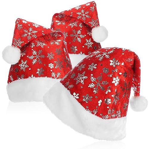 com-four® 3x Weihnachtsmütze mit Bommel - X-Mas Nikolausmütze - Veloursmütze mit Plüschrand für Nikolaus und Weihnachten - Mütze mit Schneeflockendesign (04 Stück - Mütze) von com-four