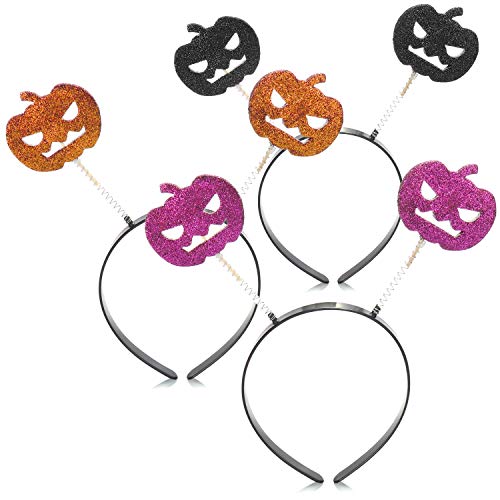 com-four® 3x Haarreif Kürbis-Motiv für Halloween - Kürbis-Haarreif für Kinder und Erwachsene - Diadem für Fasching, Karneval, Halloween (orange. lila. schwarz) von com-four