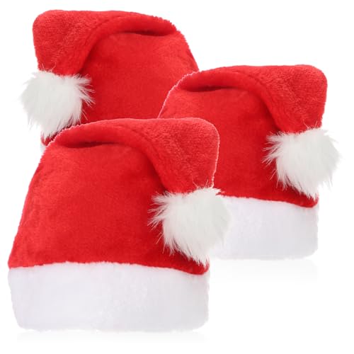 com-four® 3x Nikolausmütze aus Plüsch mit Bommel – X-Mas Weihnachtsmütze für Weihnachten und Nikolaus – Plüschmütze für Weihnachtsmann-Kostüm (Rot mit Pelz - 3 Stück) von com-four