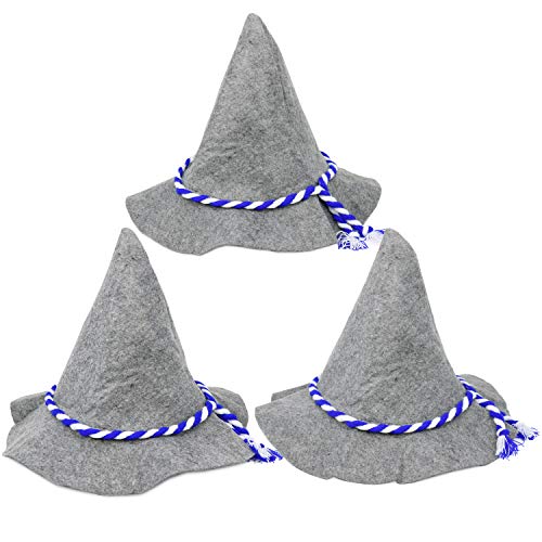 com-four® 3x Seppelhut Filz, Ø 37 x 27 cm traditioneller Filzhut für Oktoberfest, Karneval oder Fasching, Trachten-Hut aus Filz mit blau/weißer Kordel (03 Stück - Seppelhut) von com-four