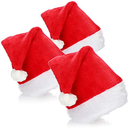 com-four® 3x Weihnachtsmütze mit Bommel - Mütze aus Plüsch für Weihnachtsmannverkleidung - X-Mas Nikolausmütze - Plüschmütze für Nikolaus und Weihnachten (3 Stück - Mütze mit Plüschrand) von com-four