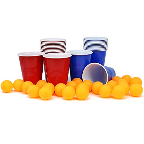 com-four® 48-teiliges Beer-Pong Set - Bier Pong Trinkspiel mit 24 Bechern und 24 Bällen - Partyspiel Blau gegen Rot - Bierpong-Becher-Set - Trinkspiel zum Zeitvertreib (048-teilig Becher+Bälle) von com-four