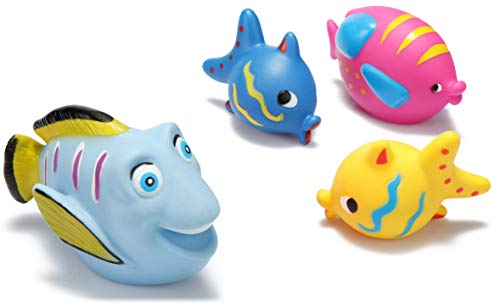 com-four® 4X Badespielzeug Fisch - Schwimmspielzeug für Kinder in verschiedenen Größen und Farben - Schwimm-Fisch für Badewanne und Pool (04 Stück - Fische blau) von com-four