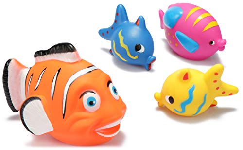 com-four® 4X Badespielzeug Fisch - Schwimmspielzeug für Kinder in verschiedenen Größen und Farben - Schwimm-Fisch für Badewanne und Pool (04 Stück - Fische orange) von com-four