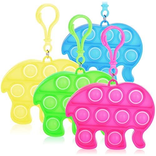 com-four® 4X Schlüsselanhänger Elefant - Fidget Toy Pop It Push It, Pop Bubble - Anti-Stress Spielzeug für Unterwegs zum Anhängen - für Kinder und Erwachsene - [Auswahl variiert] von com-four
