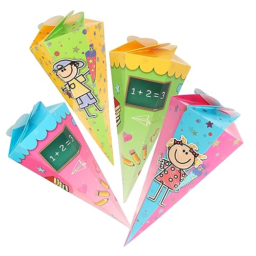 com-four® 4X Schultüte 30cm, Geschwisterschultüten aus Pappe, Faltbare Zuckertüte für die Einschulung zum Schulanfang, Geschenkverpackung für Schulanfänger (4 Stück - Kinder + Schulsachen) von com-four