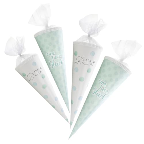 com-four® 4X Schultüte 40cm - Geschwisterschultüten aus Pappe - Zuckertüte für die Einschulung zum Schulanfang - Geschenkverpackung für Schulanfänger - ABC-Tüte für Erstklässler [Auswahl variiert] von com-four