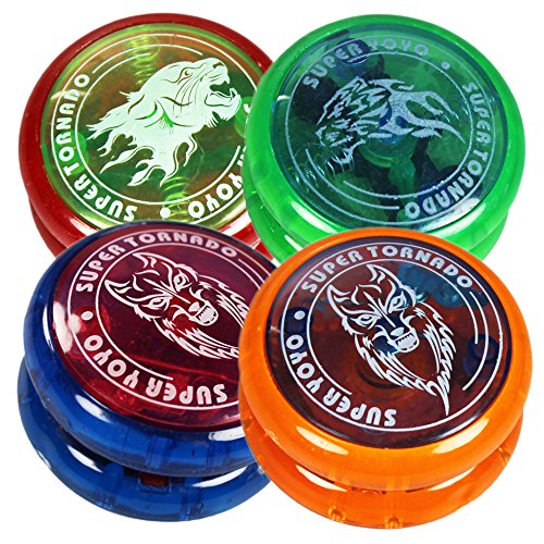 com-four® 4x YoYo mit Blinklicht - LED Yo Yo Kinder und Erwachsene - Anfänger YoYo zum Erlernen cooler Tricks - Super Tornado - Super Jojo [Farbe variiert] von com-four