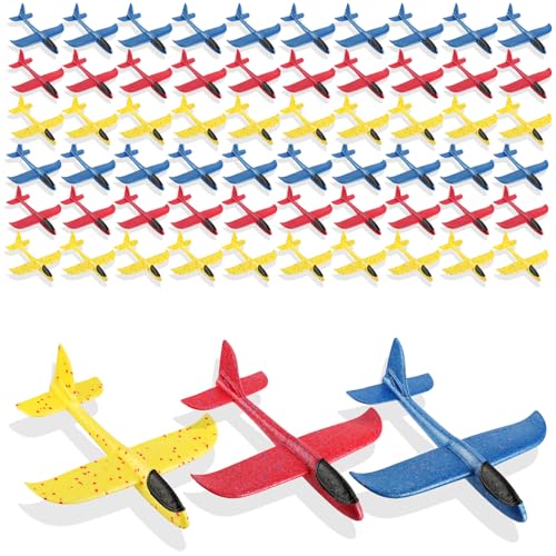 com-four® 60x Styroporflugzeug für Kinder und Erwachsene - Stabiler Wurfgleiter mit Stecksystem - Segelflugzeugmodell - Ultra-leichtes Modellflugzeug - Styroporflieger ohne Motor von com-four