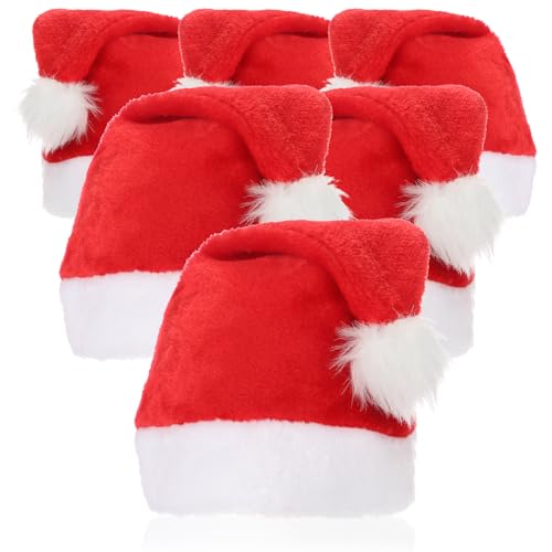 com-four® 6x Nikolausmütze aus Plüsch mit Bommel – X-Mas Weihnachtsmütze für Weihnachten und Nikolaus – Plüschmütze für Weihnachtsmann-Kostüm (Rot mit Pelz - 6 Stück) von com-four