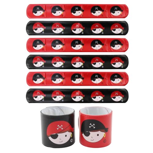 com-four® 6x Schnapparmband Pirat - Mitgebsel für 6 Kinder - Giveaways beim Kindergeburtstag - Goodies für Piraten-Party - Klackarmband - Schlagarmband [Auswahl variiert] (Set 01 - 6-teilig) von com-four