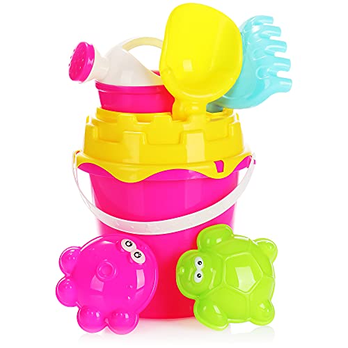 COM-FOUR® 7-teiliges Strandspielzeug-Set - Sandspielzeug für Strand und Sandkasten - Eimer, Schippe, Formen und Gießkanne [Auswahl variiert] (Set 2-07-teilig) von com-four
