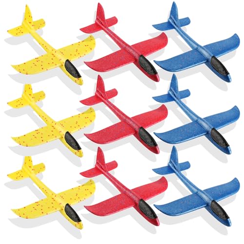 com-four® 9X Styroporflugzeug für Kinder und Erwachsene - Stabiler Wurfgleiter mit Stecksystem - Segelflugzeugmodell - Ultra-leichtes Modellflugzeug - Styroporflieger ohne Motor von com-four