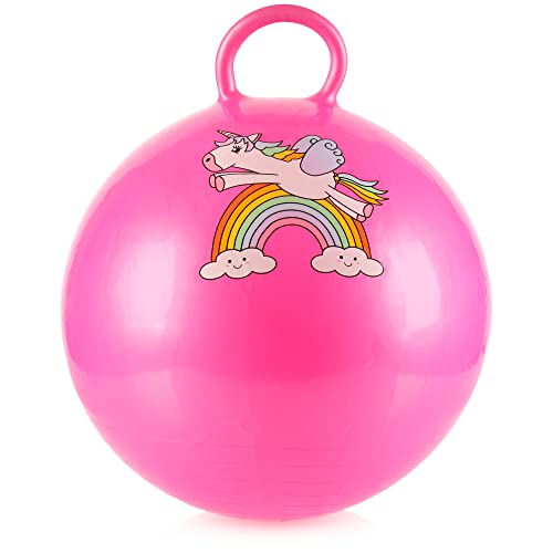 com-four® Hüpfball mit Einhorn-Motiv - Sprungball für Kinder in pink - geeignet für innen und außen - Aufblasbar (01 Stück - pink) von com-four