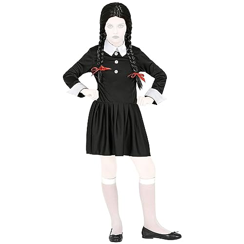com-four® Kostum-Kleid - Gothic-Kleid als Verkleidung für Mädchen - Kinderkostüm Schulmädchen - Cosplay-Outfit im Stil von Wednesday - schwarzes Kleid mit Kragen - Gr. 128 von com-four