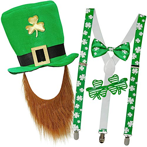 com-four® Leprechaun, Kobold Kostüme zum St. Patricks Day - Outfits und Accessoires für das grüne, irische Fest - Für Fasching, Fastnacht, Karneval, Parade, Motto-Party, Irish Pub (04-teilig - Set02) von com-four