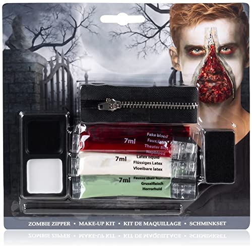 com-four® Schminkset Zombie-Reißverschluss, Set für EIN Cooles Reißverschluss-Tattoo, Horror, Halloween, Karneval, Zombie-Mottoparty (bunt) von com-four