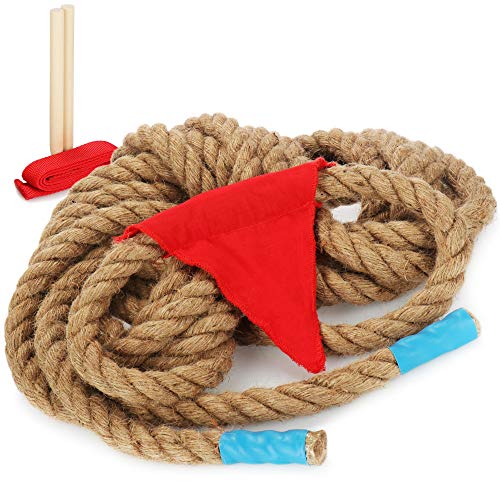 com-four® Tauziehen-Seil, 10m Robustes Starkes Jute-Seil, mit Ziellinie und Markierungsfahne, tolles Tauzieh-Spielzeug für Strand, Garten und Outdoor von com-four