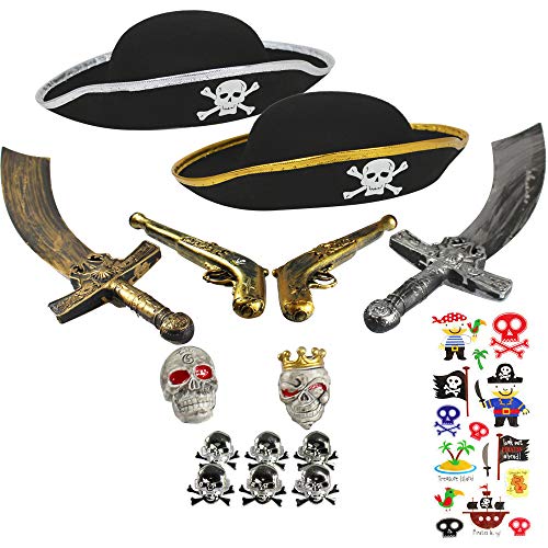 com-four® Zubehör-Set II. für Piraten Kostüme - Ideal für Karneval, Motto Partys und Kostüm-Veranstaltungen (15-teilig - für 2 Kinder) von com-four