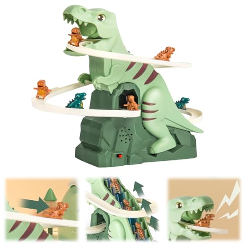 comenem Dinosaurier Spielzeug, Dino Spaß Geschenke Rutsche mit Lichtern und Musik, Rennstrecke Achterbahn Electric Dinosaur Climbing Stairs Dinosaurier Kletterrutsche Spielzeug für Kinder (1Pcs) von comenem