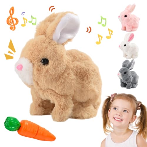 Hüpfendes Kaninchen, 2025 Neu Interactive Easter Bunny Toy, Interaktives Elektronisches Haustier Plüschhasenspielzeug mit Geräuschen Bewegungen Wackeln Hasen Kuscheltiere Osterhase Plüschtier (Braun) von comepew