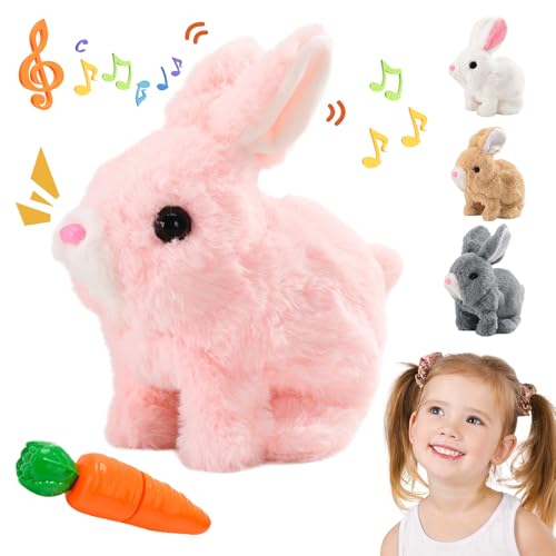 Hüpfendes Kaninchen, 2025 Neu Interactive Easter Bunny Toy, Interaktives Elektronisches Haustier Plüschhasenspielzeug mit Geräuschen Bewegungen Wackeln Hasen Kuscheltiere Osterhase Plüschtier (Rosa) von comepew