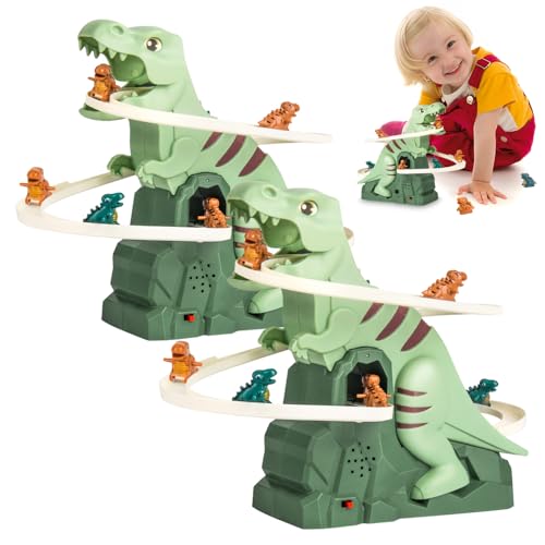 Rennbahn Spielzeug, 2025 Neu Treppensteigen Spielzeug mit Licht und Musik, Dinosaur Climbing Slide Music Toy Elektrische Dino Slide Track DinosaurierSpielzeug für Kindertag ab 3 Jahre (2PC) von comepew