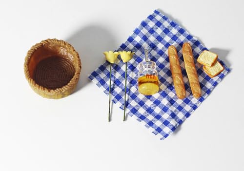 COMPACTINI Miniatur 10P Set Modell 1:12 Maßstab Set Puppenhaus Zubehör Picknick Miniatur Bäckerei Baguette Brotkorb Miniatur Puppe Party Spielzubehör (Blau) von compactini