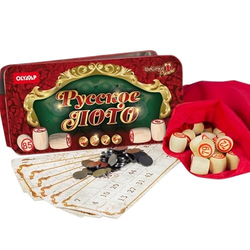 Aeiniweraabbcc Monond PDTXCLS FVLFIL compar Lottospiel Russisches Lotto (Loto) Spielset mit Holzfiguren Bingospiel Familienspiel von compar