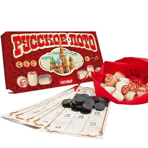 Bingospiel Lottospiel Russisches Lotto (Loto) Spielset mit Holzfiguren Familienspiel Moskau Motiv von compar