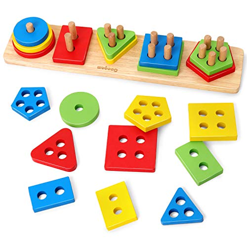 Coogam Holz Sortier- und Stapelspielzeug, Form Farberkennungsblöcke Passender Puzzle-Stapler, Montessori Early Educational Block Puzzles für jahrelange Jungen und Mädchen von Coogam