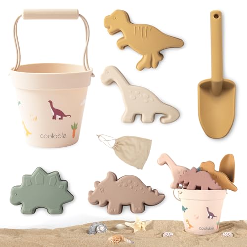 coolable 6 PCS Strandspielzeug für Kinder, Silikon Strandspielzeug Set, inklusive Eimer, Schaufel und 4 Sandformen für Jungen und Mädchen (Dinosaurierwelt) von coolable