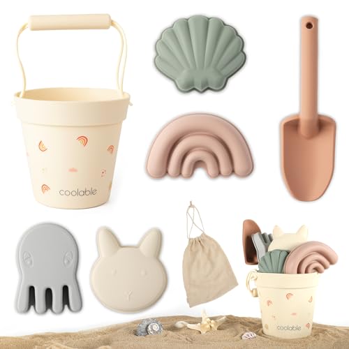 coolable 6 PCS Strandspielzeug für Kinder, Silikon Strandspielzeug Set, inklusive Eimer, Schaufel und 4 Sandformen für Jungen und Mädchen(Regenbogen) von coolable