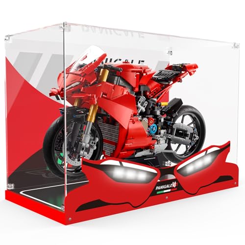 cooldac Acryl-Vitrine kompatibel mit Lego 42202 Ducati(Nur Box, Kein Modell), Staubdichtes Transparentes HD Backdrop Display Case für Lego Technic Ducati Panigale V4 S Motorrad von cooldac