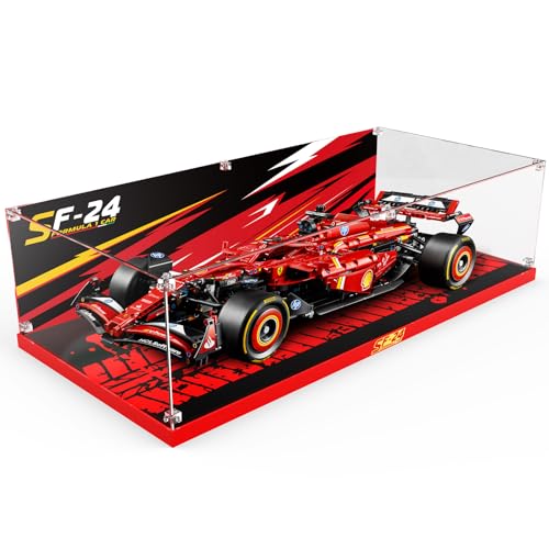 cooldac Acryl-Vitrine kompatibel mit Lego 42207 Ferrari SF-24 F1 Rennauto (Nur Box, Kein Modell), Staubdichtes Transparentes HD Backdrop Display Case für Lego Technic 42207 F1 Ferrari von cooldac