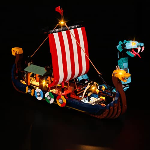 cooldac Licht-Kit für Lego 31132 Creator 3in1 Wikingerschiff mit Midgardschlange, Led Beleuchtungs Set Kompatibel mit Lego 76407 (Hinweis: Packung ohne Baustein, nur Lichtkit) von cooldac