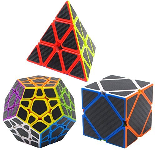 Coolzon Zauberwürfel Bundle Pyraminx, Megaminix, Skewb 3 Pack Speed Cube Würfel Carbon Faser Aufkleber Neue Geschwindigkeits Super Schnell und Glatt von Coolzon