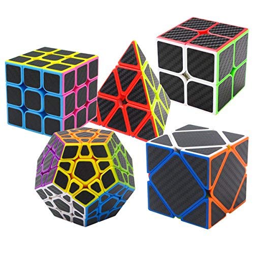 Coolzon Zauberwürfel Geschenkset 5 Pack Pyraminx + Megaminx + 2x2x2 + 3x3x3 + Skewb mit Geschenkbox Neue Geschwindigkeits Carbon Faser Aufkleber von Coolzon