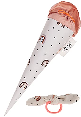 coopz Schultüte 50 cm Regenbogen mit Haarschleife Creme Einschulung Handmade Zuckertüte Schulranzen, Farbe:Creme von coopz