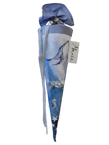 coopz Schultüte 70 cm Meerestiere mit Haarschleife Handmade Zuckertüte Einschulung Schulstart, Farbe:Ocean von coopz