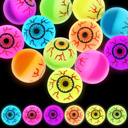 12 Stück Halloween Flummies für Kinder Party Mitgebsel Kindergeburtstag,Halloween Party Favors, Glowing Bouncy Balls, 30mm Bouncying Eyeballs in 6 Designs for Kids von corgi butt