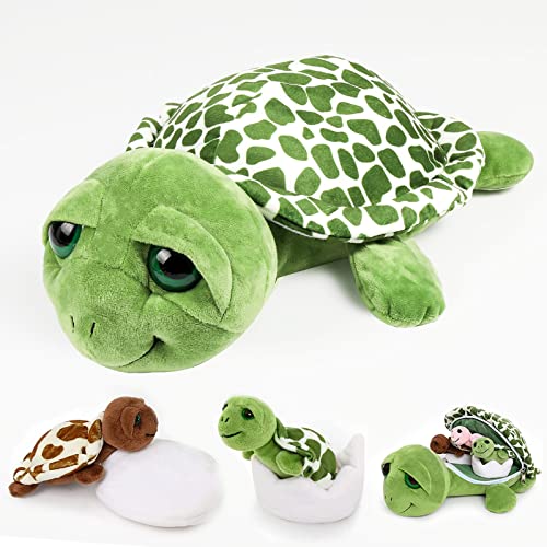 Corgi Butt 35,6 cm große grüne Schildkröte Plüsch mit 3 Babyspielzeugen, großen Augen, weich gefüllte Meerestiere, Geschenk für Kinder, Freunde, Liebhaber von corgi butt