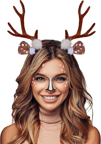 Hirsch-Kostüm-Zubehör für Damen, Rentier-Geweih-Ohren, Stirnband, Rehkitz, Horn, Stirnband, Weihnachts-Stirnbänder, Halloween-Kostüm, Zubehör (Hirschgeweih, Stirnband, 4) von corgi butt